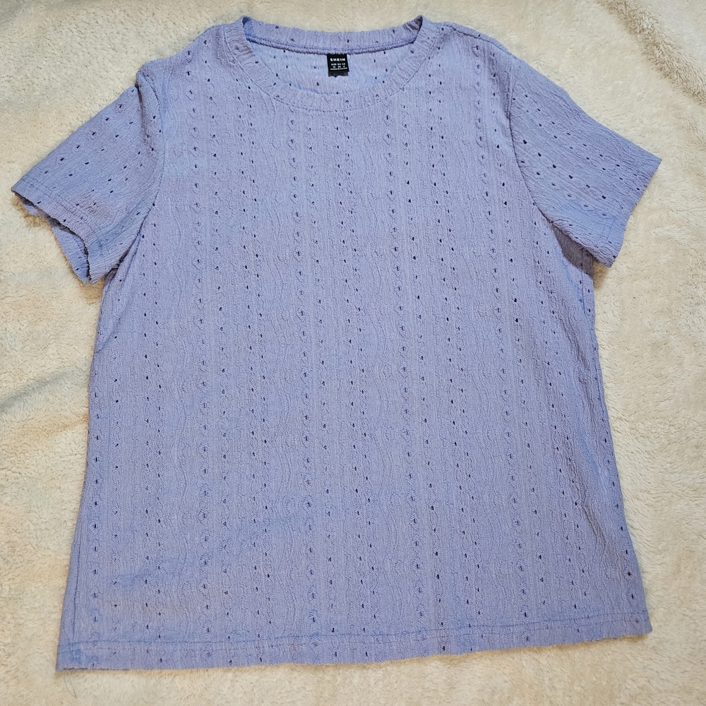 SHEIN Lavender Eyelet Knit Top